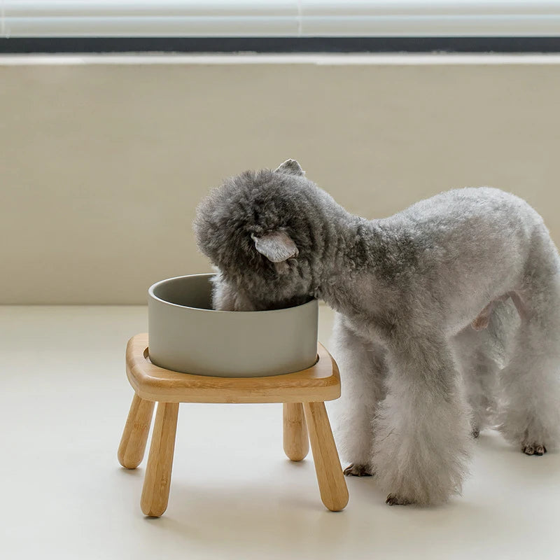 Ceramic Bowls with Oval Wooden Stands