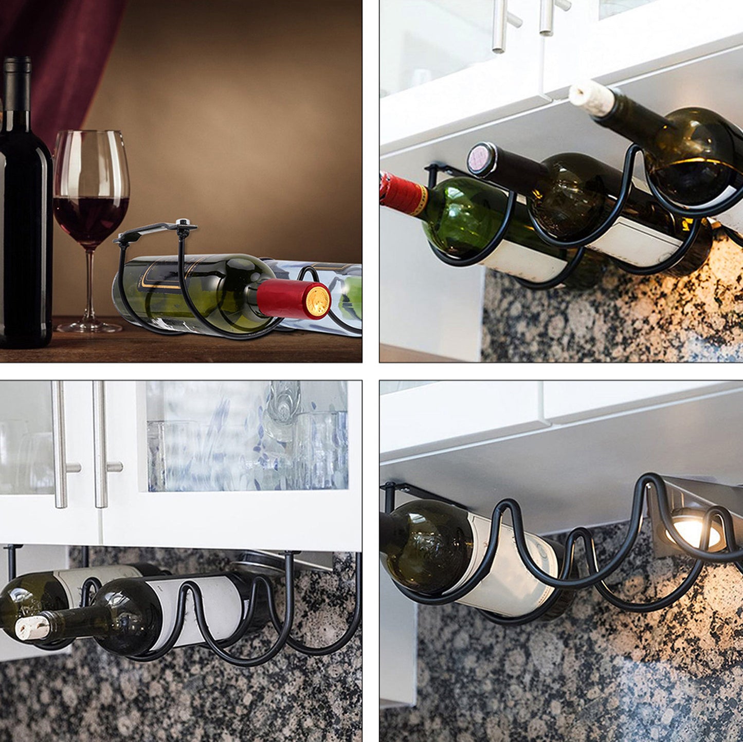 Under Cabinet Metal Wine Bottle Hanging Rack