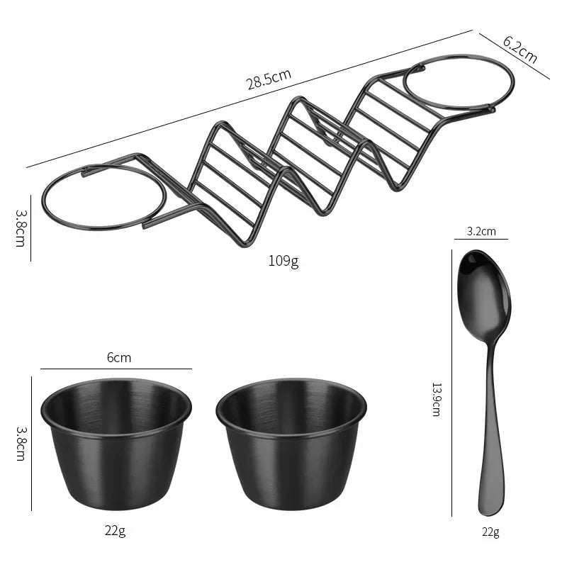 Metal Taco Stand with Two Sauce Cups