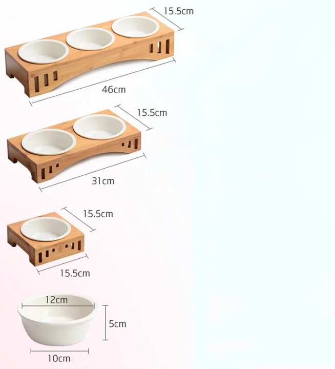 Wooden Food Holder + Ceramic Detachable Bowls