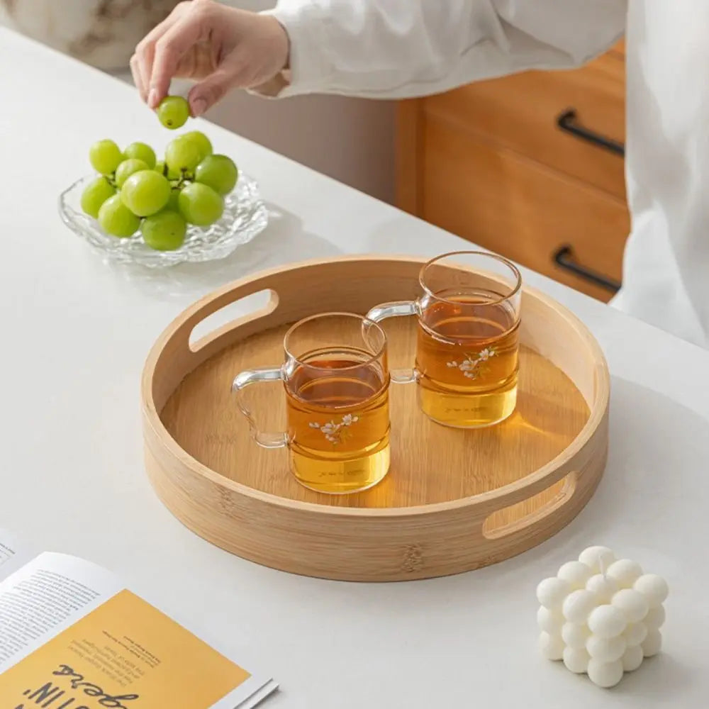Wooden Round Tray with Handle