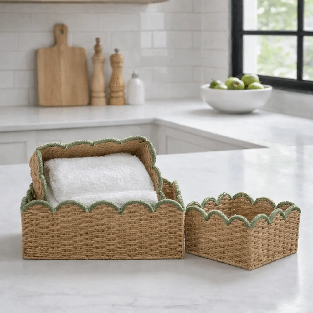 Green Curve Woven Storage Basket