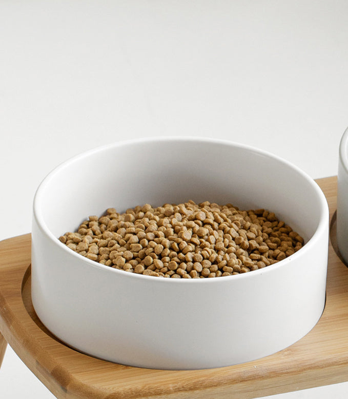 Ceramic Bowls with Oval Wooden Stands
