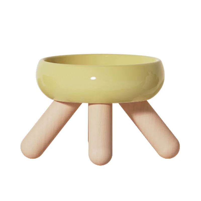 Artistic Form Ceramic Bowls with Wooden Stands