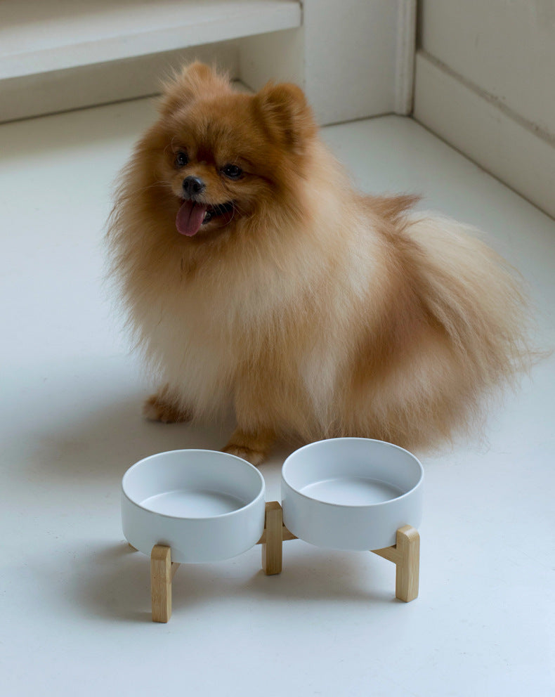 Classic Ceramic Bowls with Wooden Stands