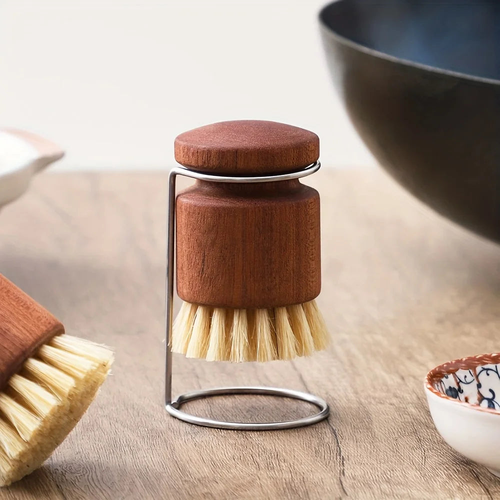 Scrub Brush with Hog Bristles and Wooden Handle