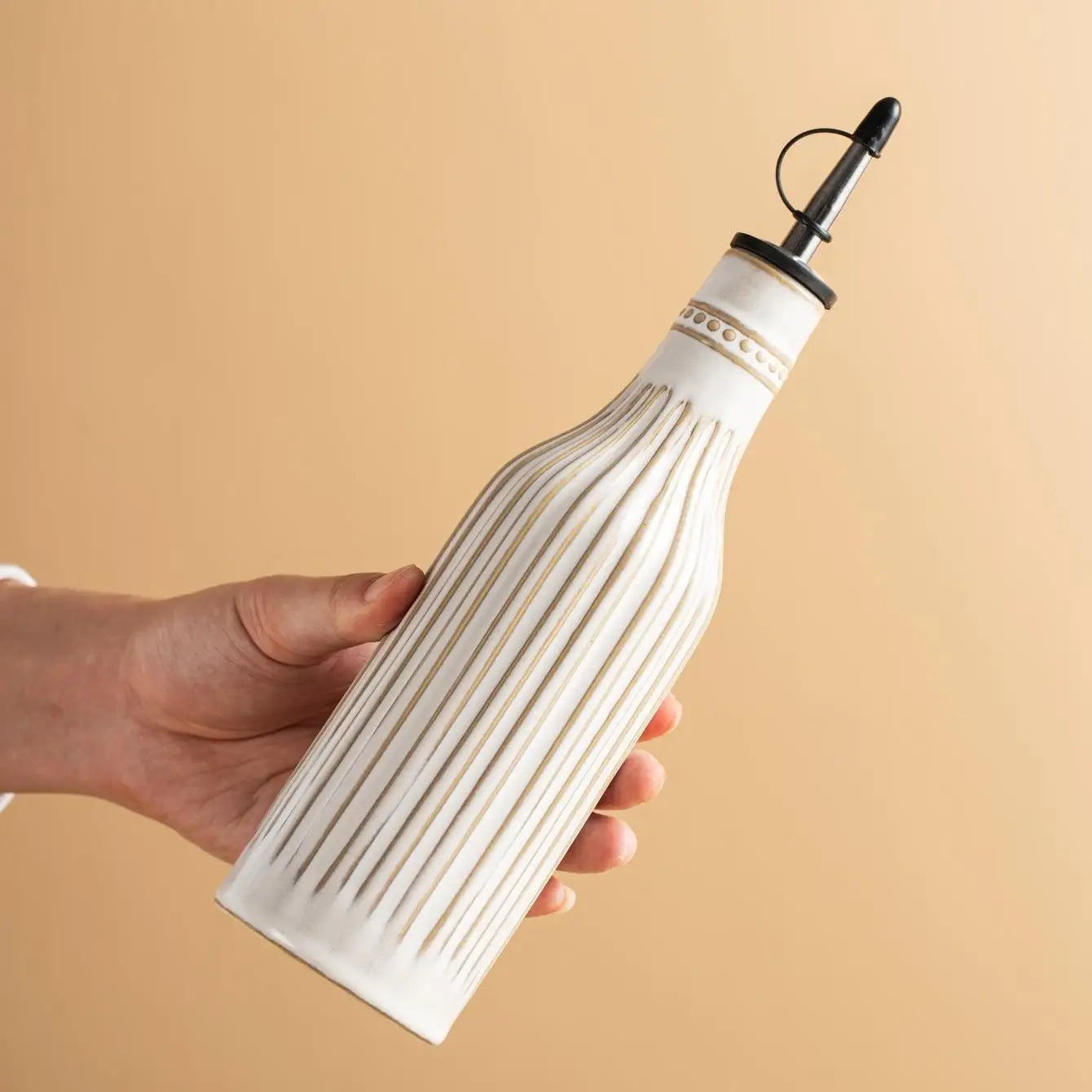 Beige Stripes Ceramic Oil Bottle