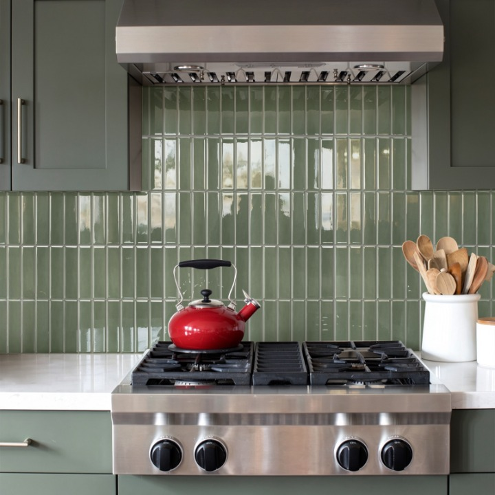 Green Rectangular Peel and Stick Tiles