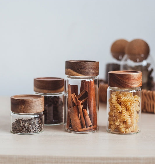 Glass Jars with Wooden Screw Lids