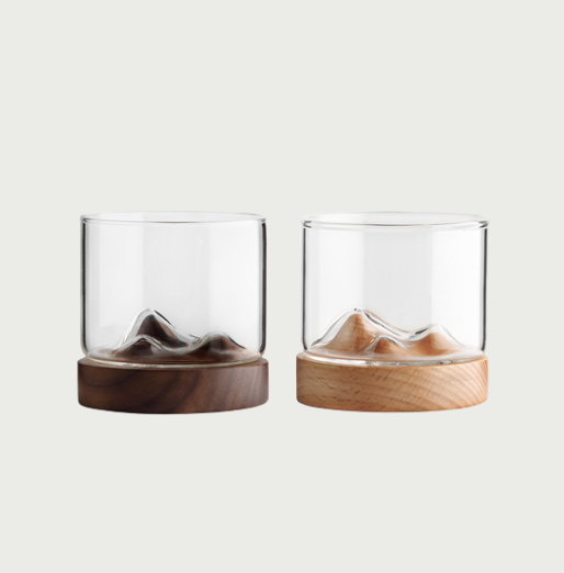 Mountain Glass with Wooden Base