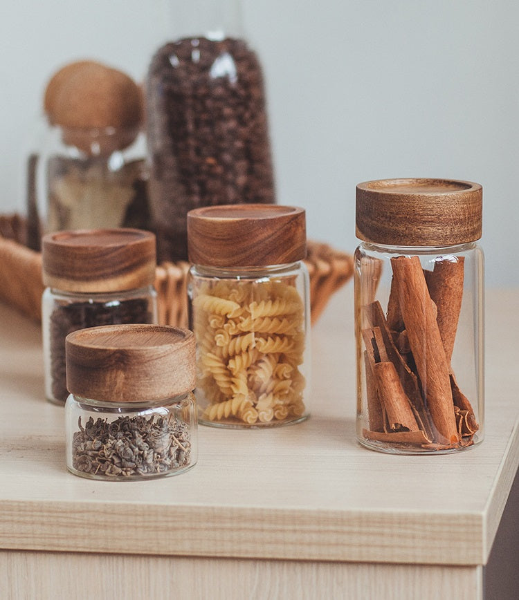 Glass Jars with Wooden Screw Lids