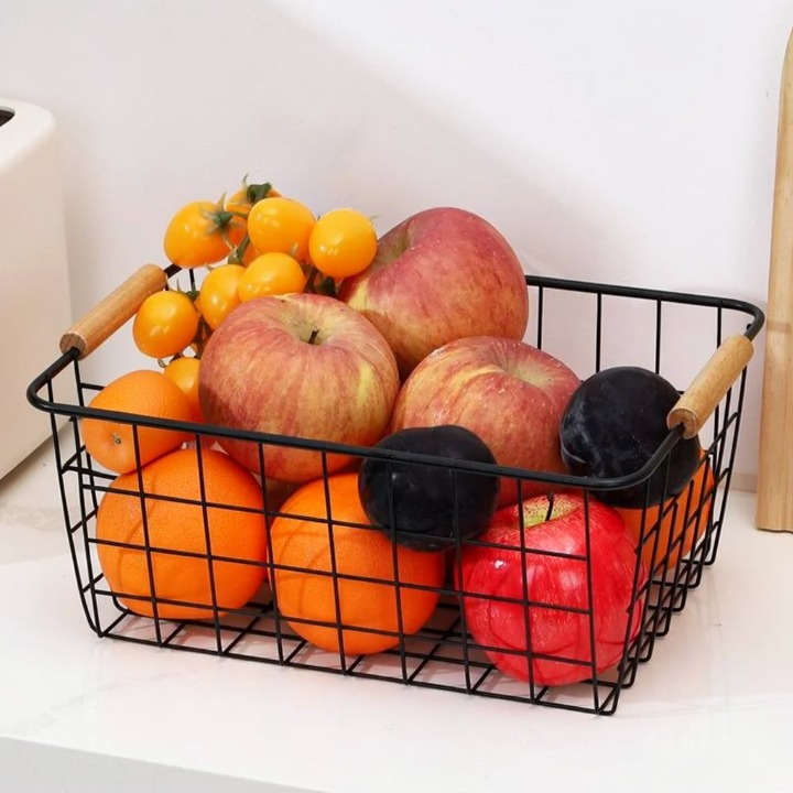 Metal Storage Baskets with Wooden Handles