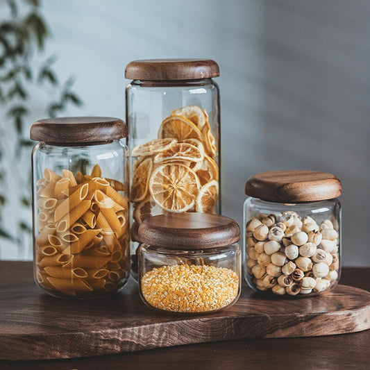 Small Glass Jars with Wooden Bumper Lids