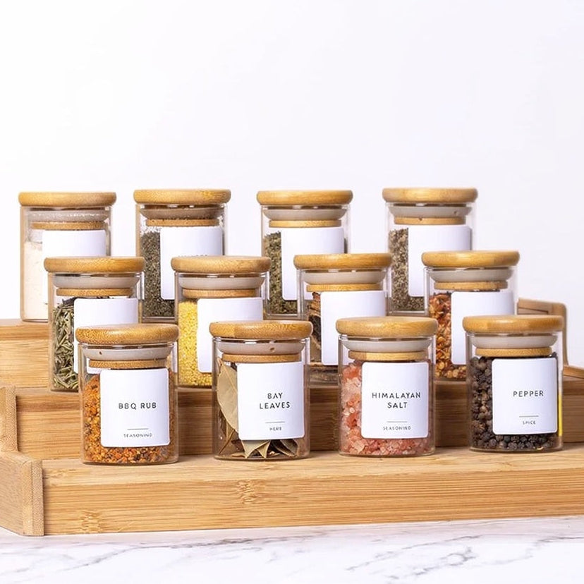 Round Mini Glass Canisters with Wooden Lids