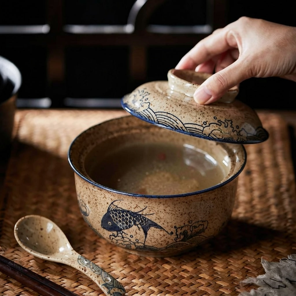 Japanese Style Ceramic Bowl with Lid