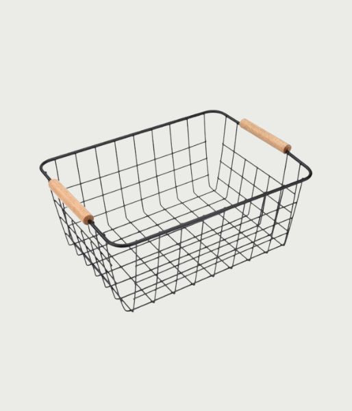 Metal Storage Baskets with Wooden Handles