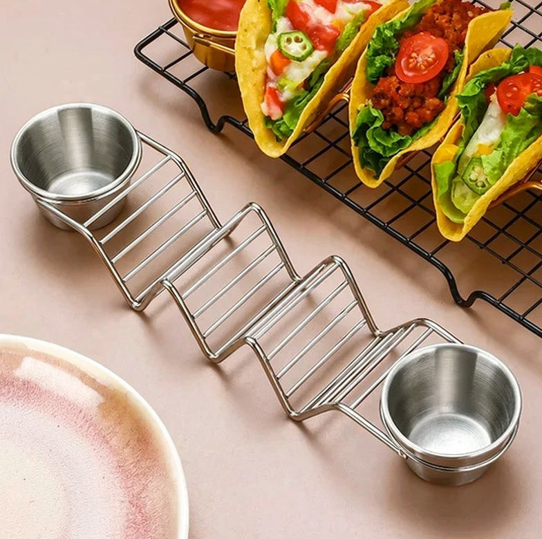 Metal Taco Stand with Two Sauce Cups